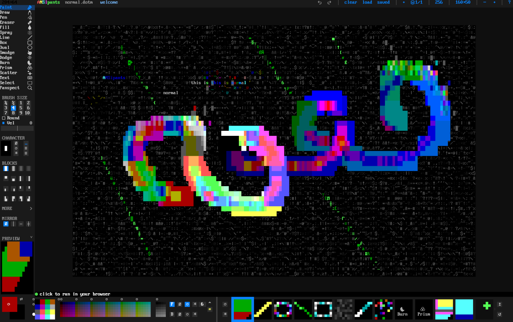 ANSIpants running in a browser